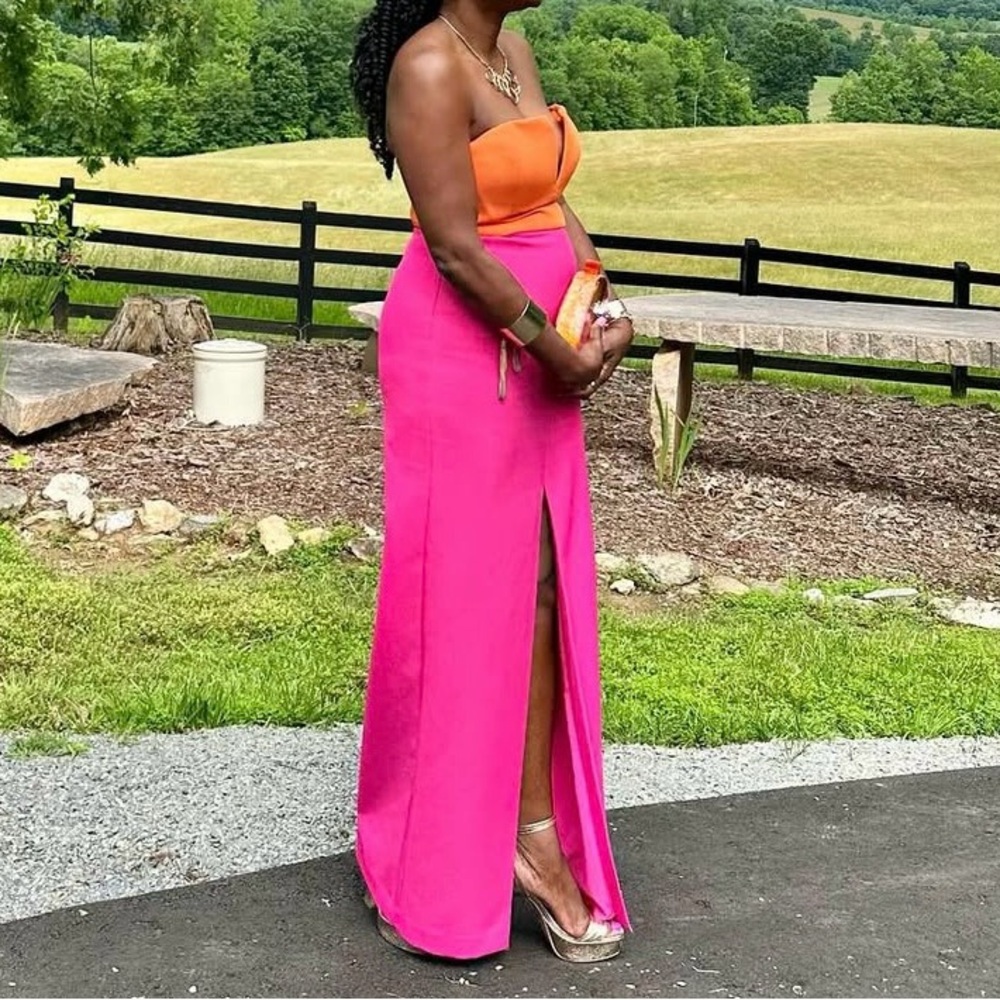 BCBGMaxAzria Orange and Pink Strapless Dress